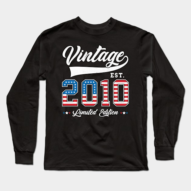 13th Birthday Patriotic Vintage 2010 USA Flag 4th of July Long Sleeve T-Shirt by BramCrye